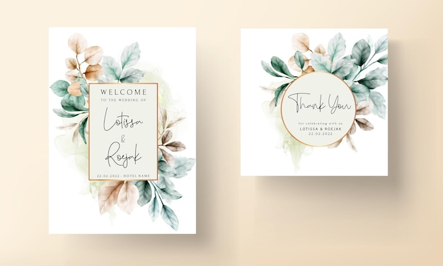 Vecteur gratuit carte d'invitation de mariage élégante feuilles aquarelles de couleur sauge