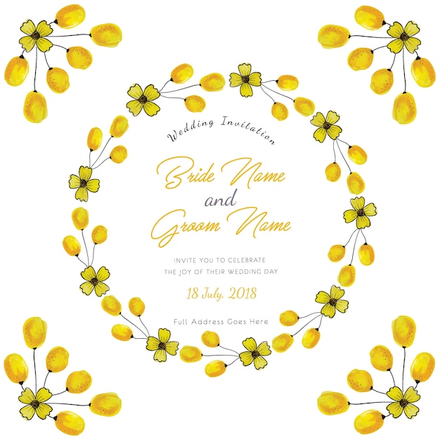 Carte d&#39;invitation de mariage floral d&#39;aquarelle jaune