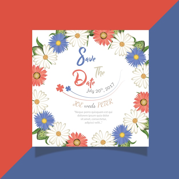 Carte D'invitation De Mariage Floral D'aquarelle