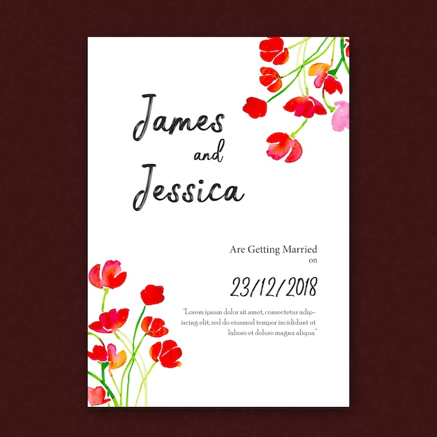 Vecteur gratuit carte d'invitation de mariage floral aquarelle