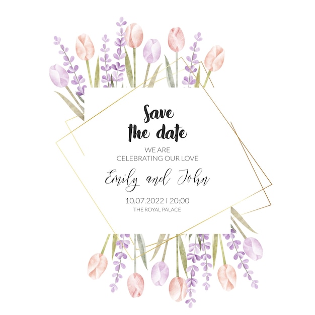 Carte D'invitation De Mariage Floral Aquarelle