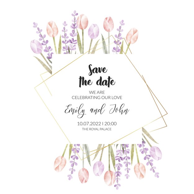 carte d'invitation de mariage floral aquarelle