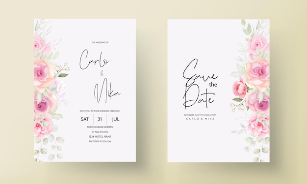 Carte D'invitation De Mariage Floral Rose Tendre