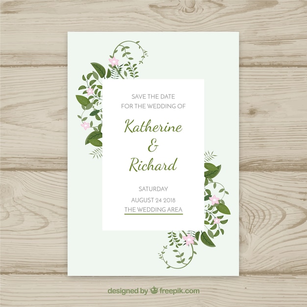 Vecteur gratuit carte d'invitation de mariage avec des ornements floraux