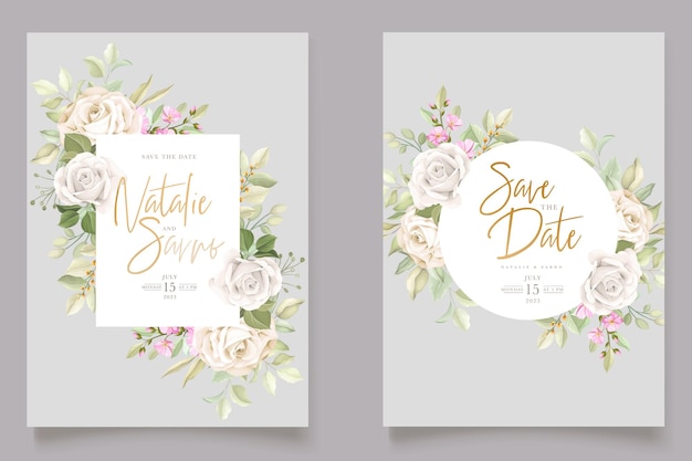 Vecteur gratuit carte d'invitation de mariage de roses douces dessinées à la main