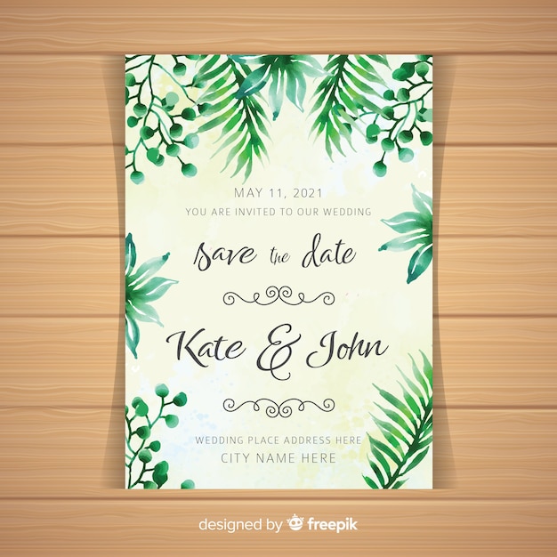 Carte D'invitation De Mariage Tropical Aquarelle