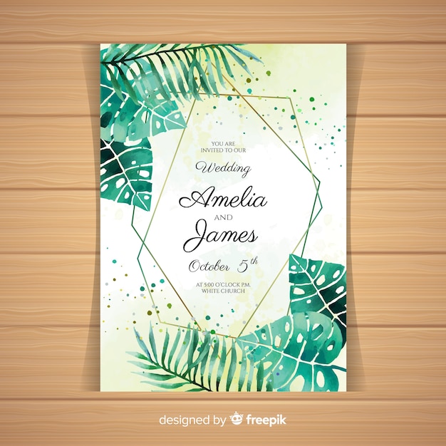 Carte D'invitation De Mariage Tropical Aquarelle