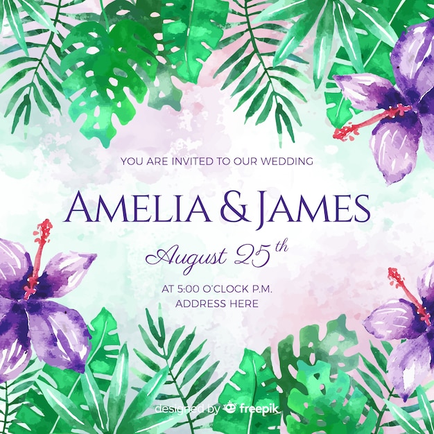 Carte D'invitation De Mariage Tropical Aquarelle