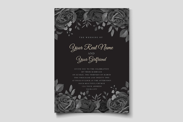 Carte D'invitation De Roses Noires Dessinées à La Main Vecteur gratuit