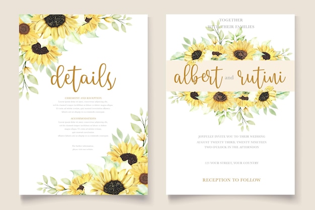 carte d'invitation tournesol aquarelle