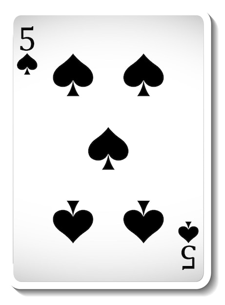 Carte à jouer cinq de pique isolée