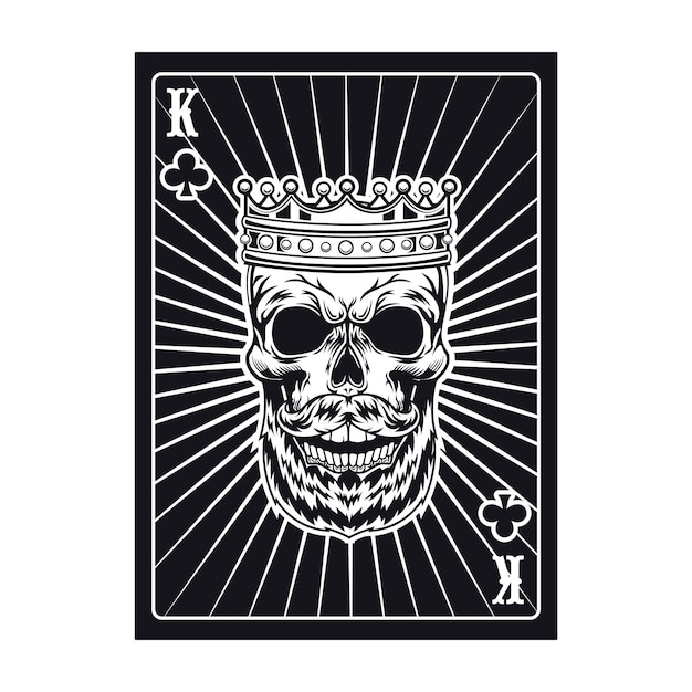 Vecteur gratuit carte à jouer avec crâne agressif. roi noir. club