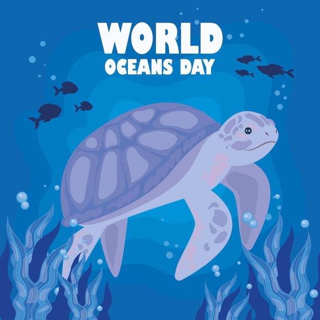 carte de la journée mondiale de l'océan avec une tortue