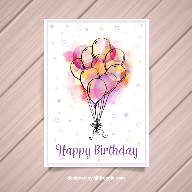 Carte De Joyeux Anniversaire Avec Des Ballons Dans Un Style Aquarelle