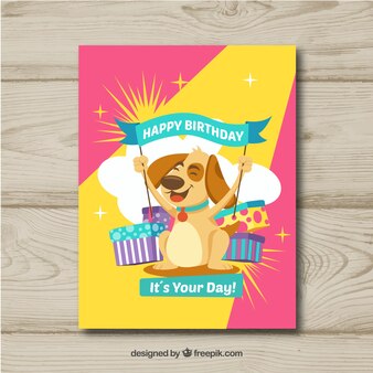 Carte De Joyeux Anniversaire Avec Chien Dans Un Style Plat Vecteur Gratuite Carte De Joyeux Anniversaire Avec Chien Dans Un Style Plat Vecteur Gratuite