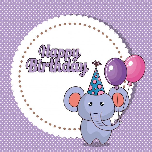 Carte De Joyeux Anniversaire Avec L'éléphant Mignon