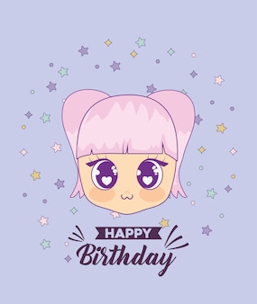Carte De Joyeux Anniversaire Avec Fille Kawaii Vecteur Premium Carte De Joyeux Anniversaire Avec Fille Kawaii Vecteur Premium
