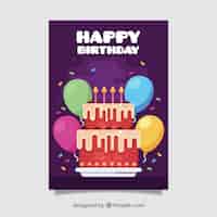 Vecteur gratuit carte de joyeux anniversaire avec un gâteau dans le style plat