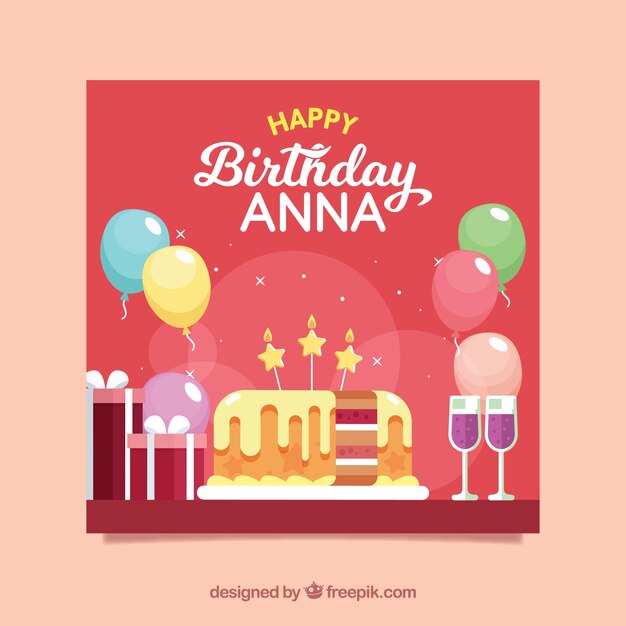 Carte De Joyeux Anniversaire Avec Un Gateau Dans Le Style Plat Vecteur Gratuite
