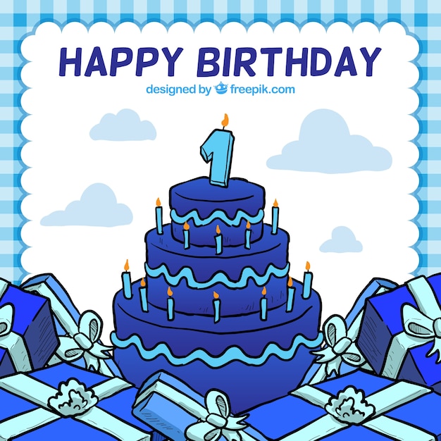 Vecteur gratuit carte de joyeux anniversaire avec un gâteau