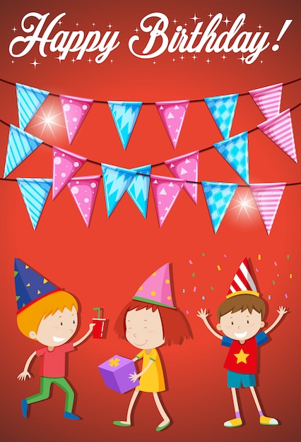 Vecteur gratuit carte de joyeux anniversaire avec de jeunes enfants