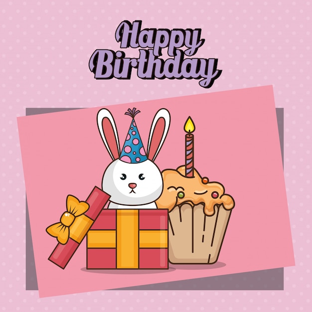 Carte De Joyeux Anniversaire Avec Lapin Mignon