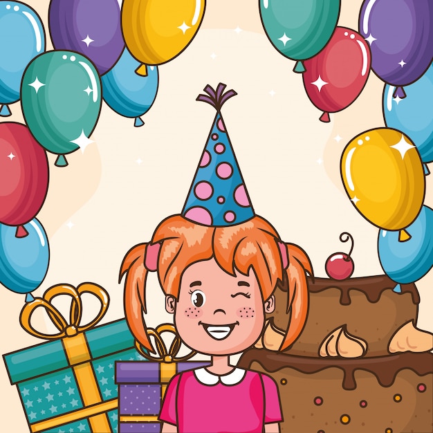 Vecteur gratuit carte de joyeux anniversaire avec petite fille