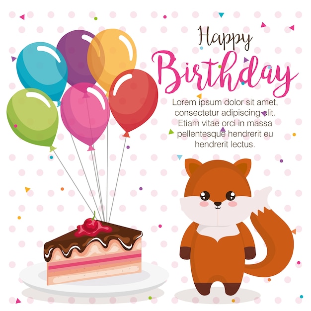 Carte De Joyeux Anniversaire Avec Le Renard Vecteur Premium