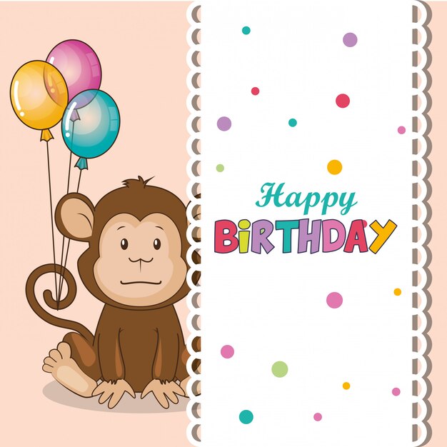 Carte De Joyeux Anniversaire Avec Un Singe Mignon Vecteur Gratuite