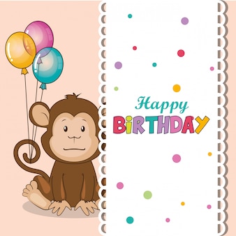 Carte De Joyeux Anniversaire Avec Un Singe Mignon Vecteur Gratuite Carte De Joyeux Anniversaire Avec Un Singe Mignon Vecteur Gratuite