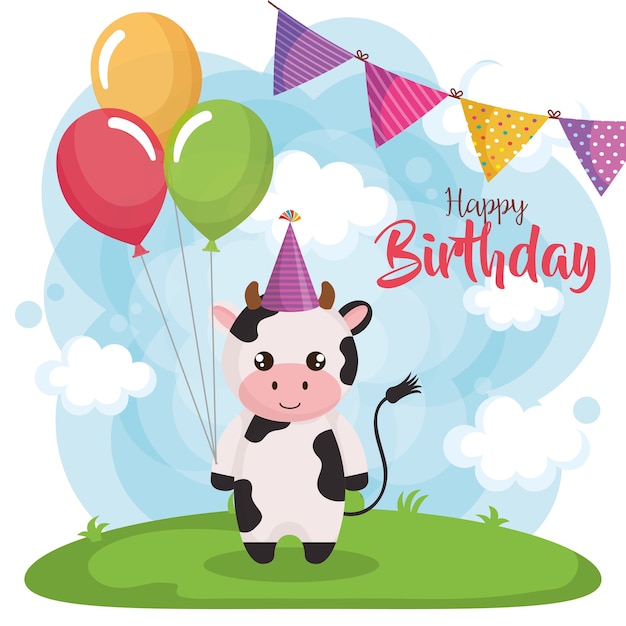 Carte De Joyeux Anniversaire Avec Vache Vecteur Premium Carte De Joyeux Anniversaire Avec Vache Vecteur Premium