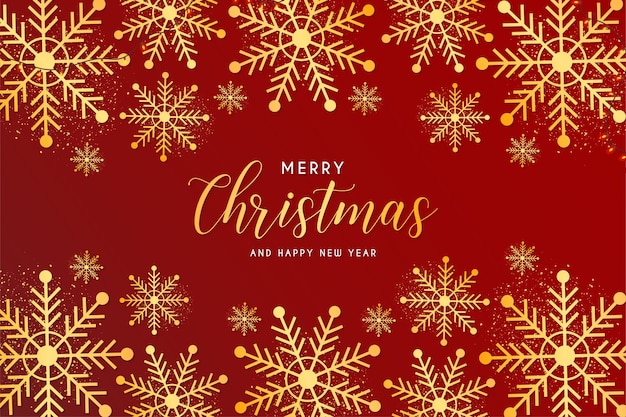 Carte de joyeux Noël et nouvel an avec cadre doré de flocons de neige