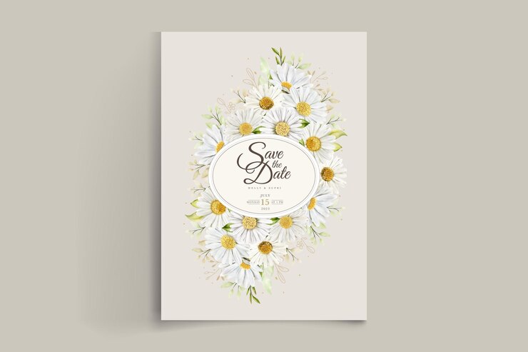 Vecteur gratuit carte de mariage à l'aquarelle à la chrysanthème
