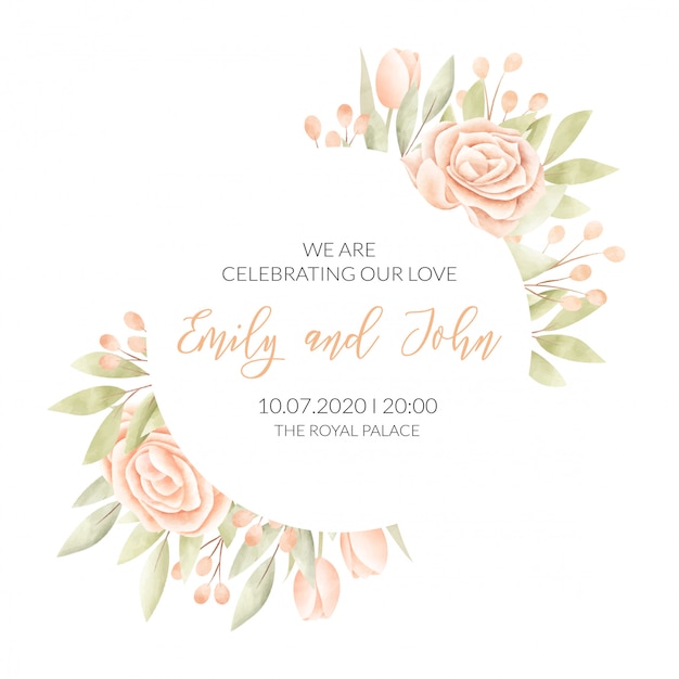 Vecteur gratuit carte de mariage avec cadre floral