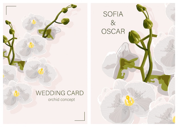 Carte de mariage avec concept de fleurs d'orchidées blanches et place pour le texte