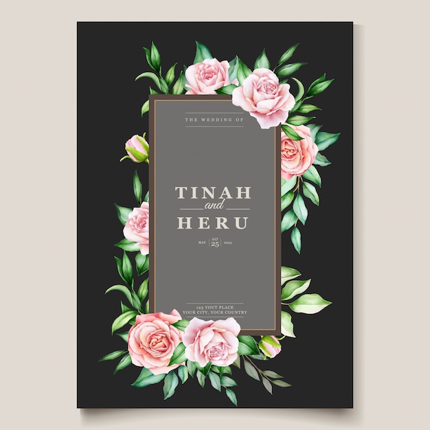 Vecteur gratuit carte de mariage élégant avec beau modèle floral et feuilles