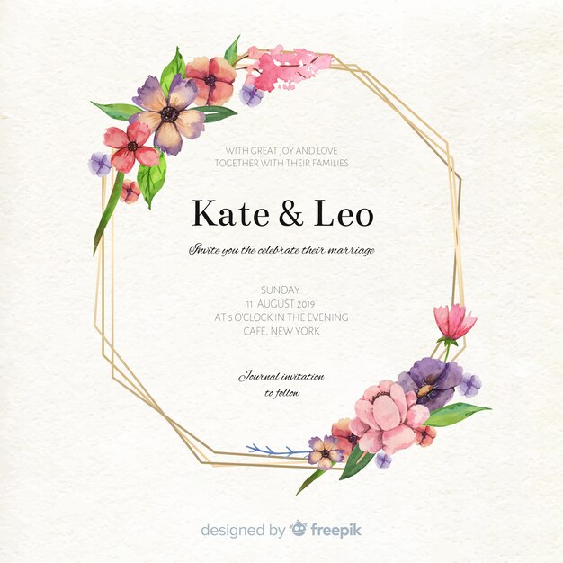 Carte de mariage élégant cadre floral aquarelle