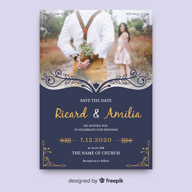 Vecteur gratuit carte de mariage élégante avec photo