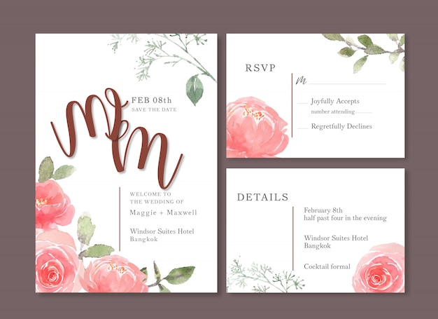 Carte De Mariage Fleur Aquarelle, Carte De Remerciement, Illustration Mariage Invitation