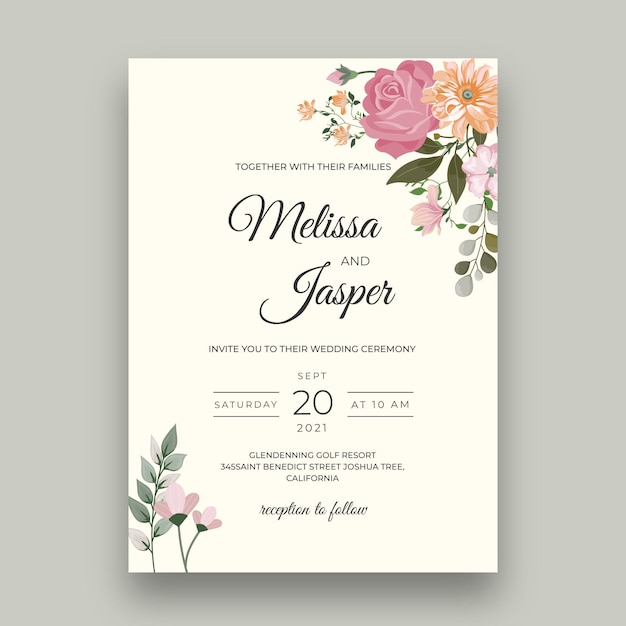 Vecteur gratuit carte de mariage floral minimal