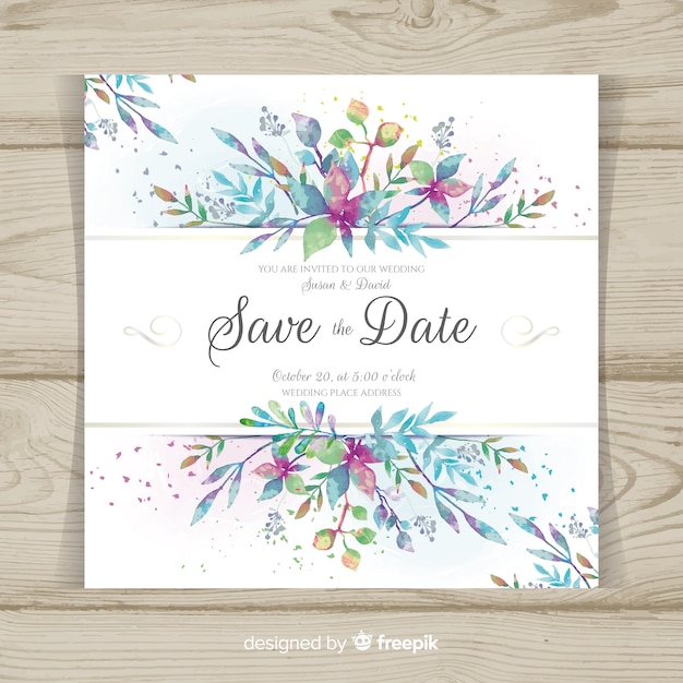 Carte De Mariage Moderne Avec Des Feuilles D'aquarelle