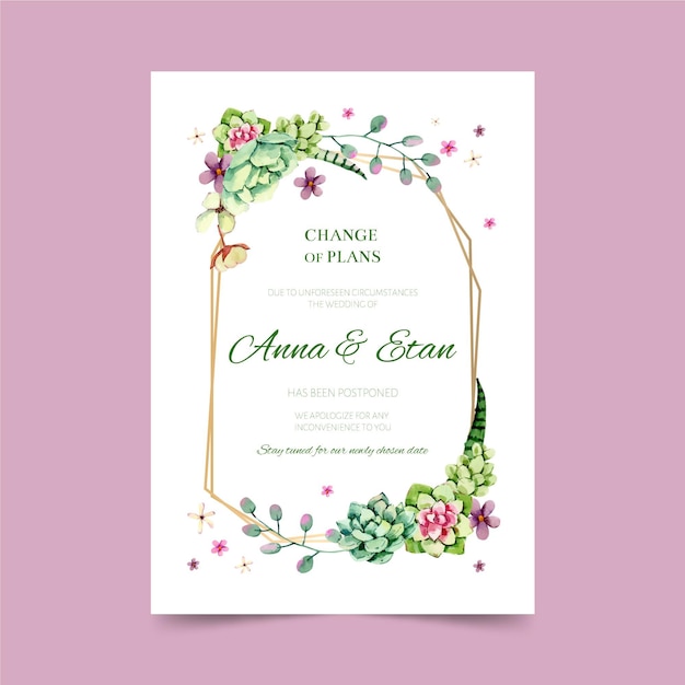 Carte De Mariage Reportée Aquarelle