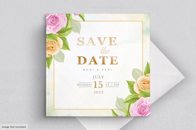 carte de mariage sertie de fleurs roses