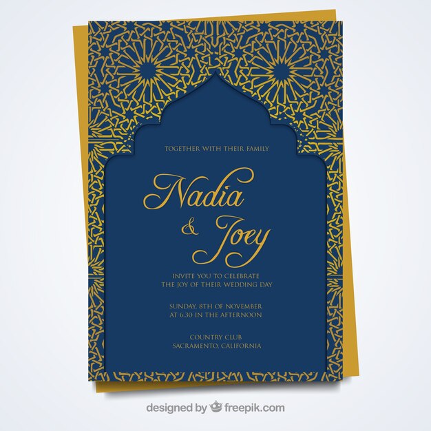 Carte de mariage avec un style arabe