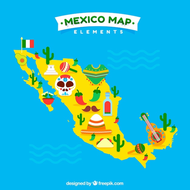 Vecteur gratuit carte mexicaine avec des éléments culturels