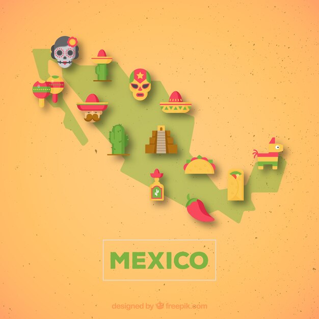Carte mexicaine avec des éléments culturels