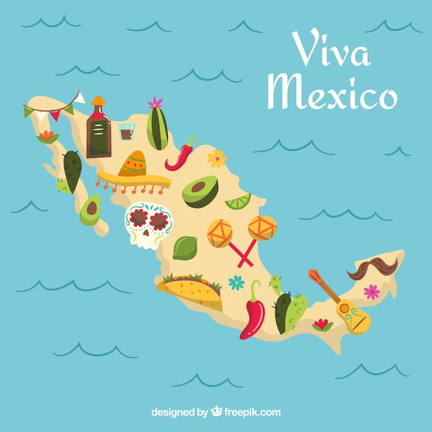 Vecteur gratuit carte mexicaine avec des éléments culturels