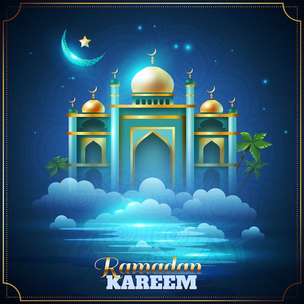 Carte de la mosquée nocturne Ramadan Kareem
