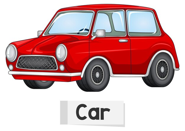 Carte de mot anglais éducatif de voiture