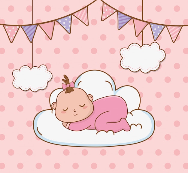 Carte De Naissance Avec Bebe Fille Vecteur Premium